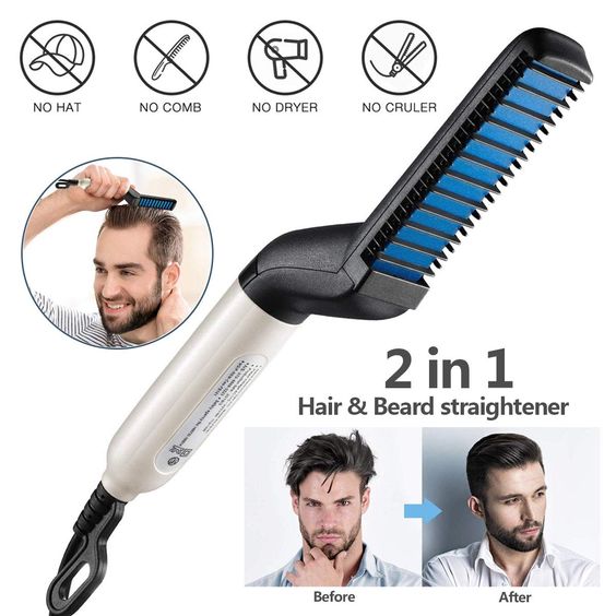 Multifunctional Hair & Beard Straightener Comb Brush Quick Hair Style For Men Little chic