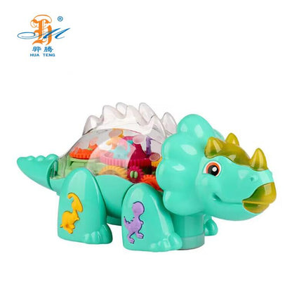 Electric Dinosaur Gear Car – Transparent Toy with Lights & Music