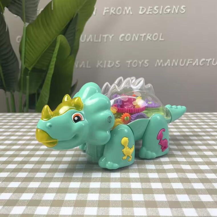 Electric Dinosaur Gear Car – Transparent Toy with Lights & Music