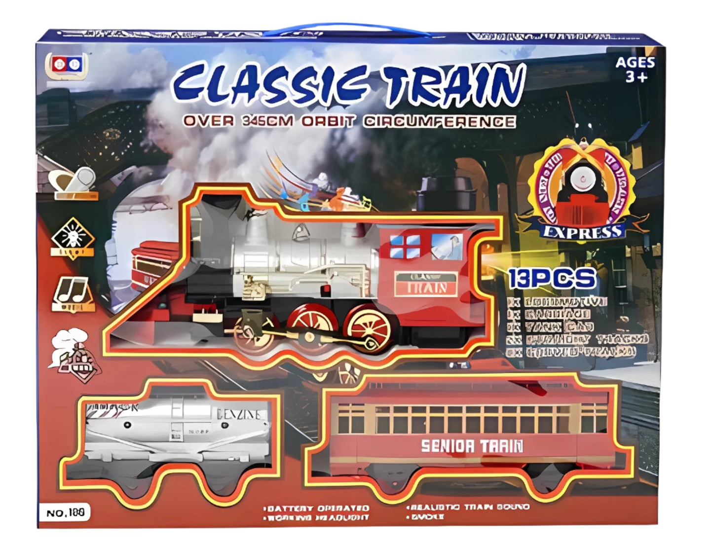 Electric Railway Train Toy with Lights, Music & Smoke – Battery Operated Track Set for Kids