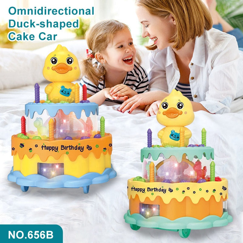 Duck-Shaped Cake Toy for Kids – Sound, Lights & Rotating Wheel