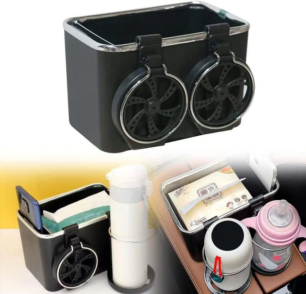 Universal Multifunctional Car Armrest Storage Box Cup Holder with Tissue Box - Black t4trendz