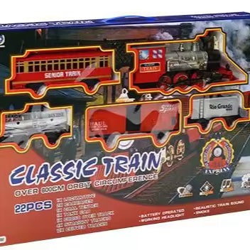 Electric Railway Train Toy with Lights, Music & Smoke – Battery Operated Track Set for Kids