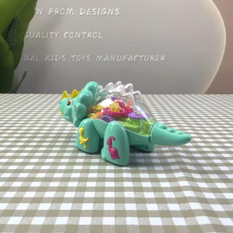 Electric Dinosaur Gear Car – Transparent Toy with Lights & Music