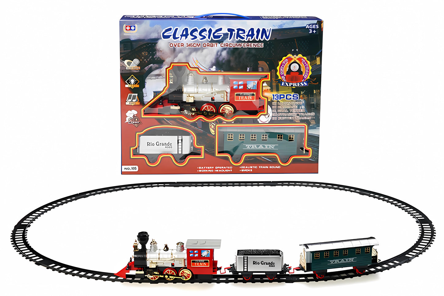 Electric Railway Train Toy with Lights, Music & Smoke – Battery Operated Track Set for Kids