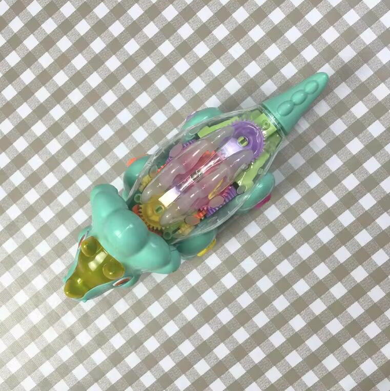 Electric Dinosaur Gear Car – Transparent Toy with Lights & Music