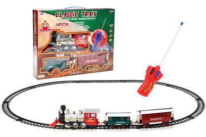 Electric Railway Train Toy with Lights, Music & Smoke – Battery Operated Track Set for Kids