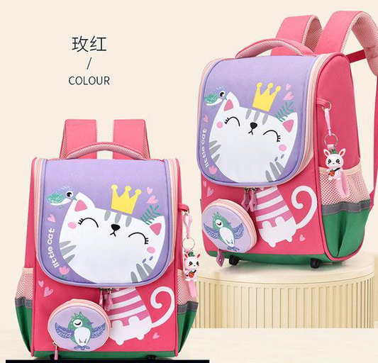 Unisex Kid's Dinosaur Kitten Character Backpack With Free Cartoon Chain t4trendz