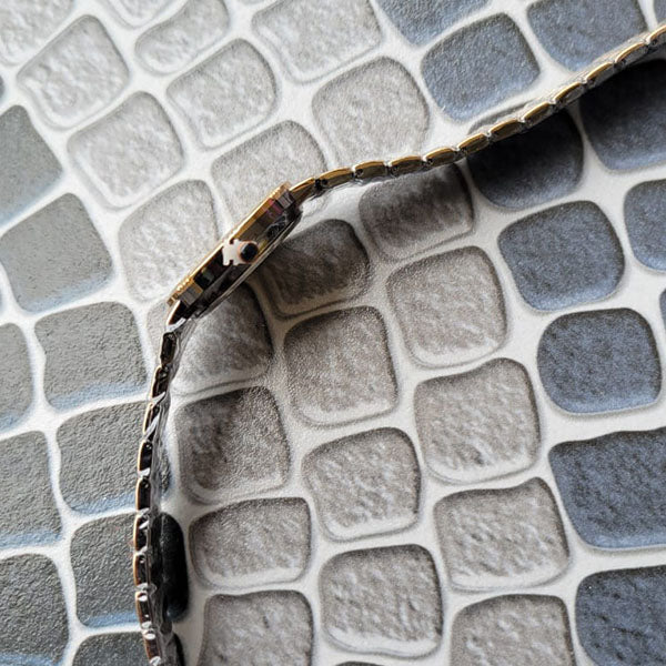 Stylish Two-Tone Mesh Band Watch with Crystal-Studded Dial