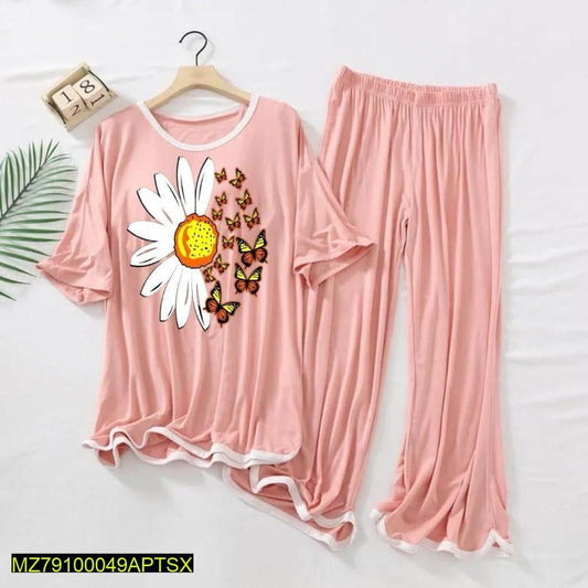 2 PCs women stitched printed night suite t4trendz