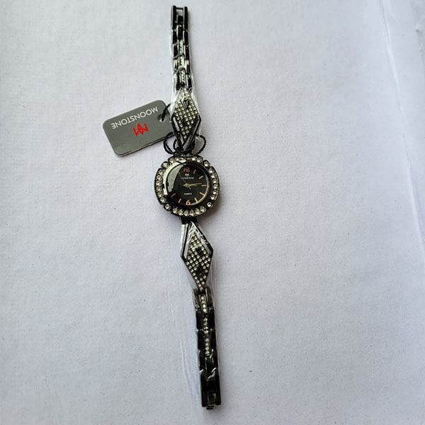 Moonstone Black Floral Watch with Crystal Accents
