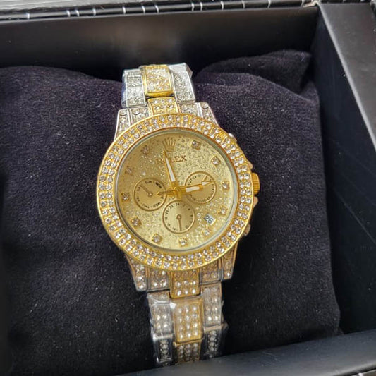 Luxury Gold & Silver Diamond-Inspired Chronograph Watch