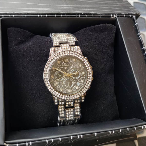 Luxury Diamond-Accented Chronograph Watch with Sparkling Silver Band