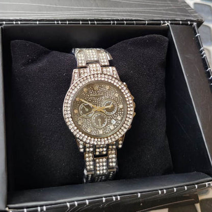 Luxury Diamond-Accented Chronograph Watch with Sparkling Silver Band