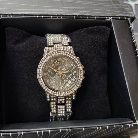 Luxury Diamond-Accented Chronograph Watch with Sparkling Silver Band