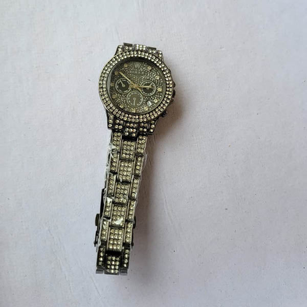 Luxury Diamond-Accented Chronograph Watch with Sparkling Silver Band