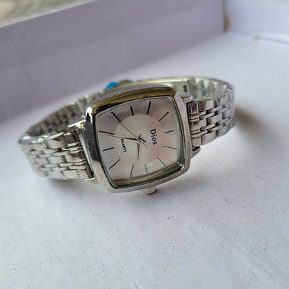 Classic Dios Silver Women's Quartz Watch – Square Dial
