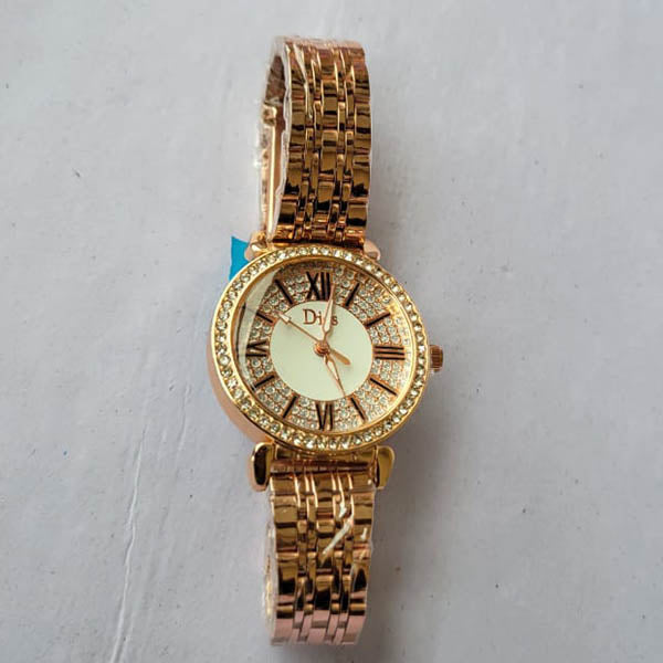 Luxury Dios Rose Gold Women's Watch with Crystal-Studded Dial
