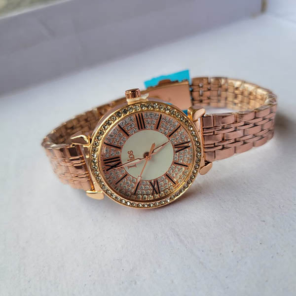 Luxury Dios Rose Gold Women's Watch with Crystal-Studded Dial
