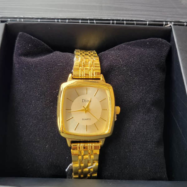 Elegant Gold-Plated Dios Quartz Women's Watch – Square Dial