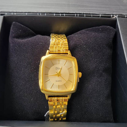 Elegant Gold-Plated Dios Quartz Women's Watch – Square Dial