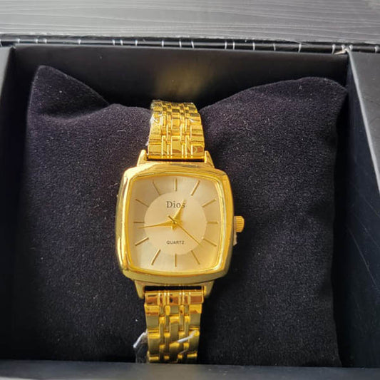 Elegant Gold-Plated Dios Quartz Women's Watch – Square Dial