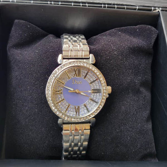 Luxury Silver Crystal Ladies Watch with Roman Dial – Elegant Two-Tone Design