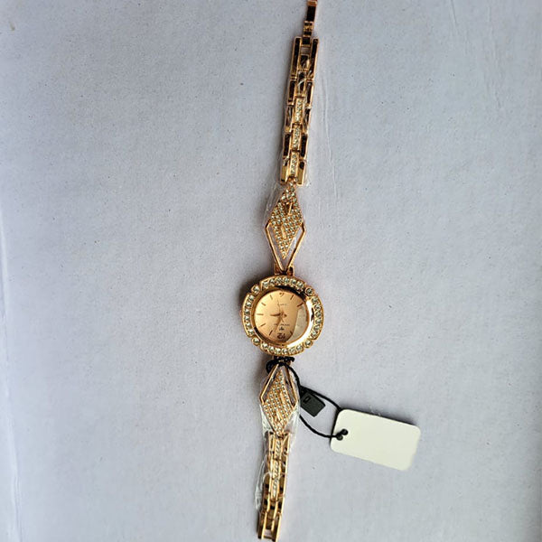 Moonstone Rose Gold Crystal-Accented Watch with Elegant Metallic Strap