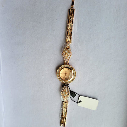 Moonstone Rose Gold Crystal-Accented Watch with Elegant Metallic Strap