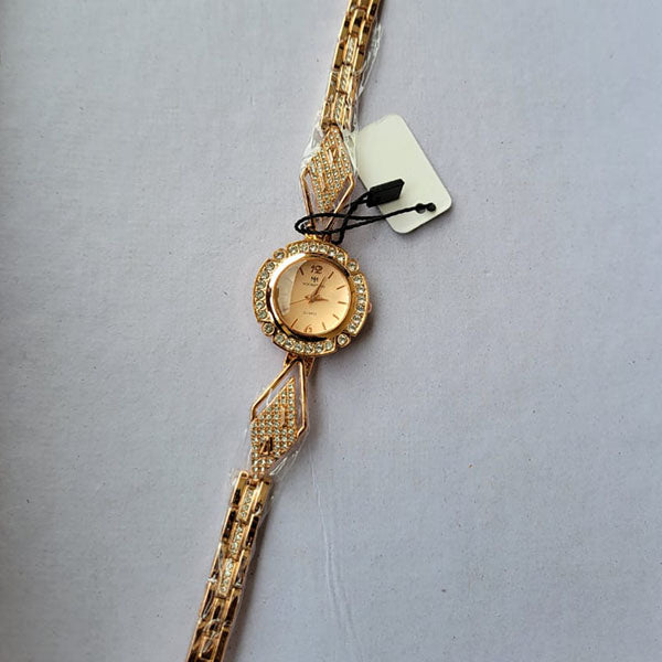 Moonstone Rose Gold Crystal-Accented Watch with Elegant Metallic Strap