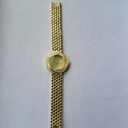 Sparkling Gold Crystal-Accented Watch with Elegant Mesh Band