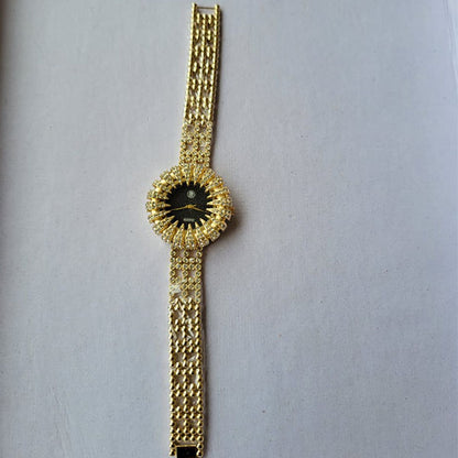 Elegant Gold & Crystal-Accented Watch with Black Dial