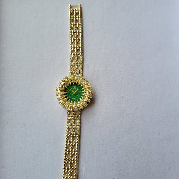 Sparkling Gold & Green Crystal-Accented Watch with Elegant Band