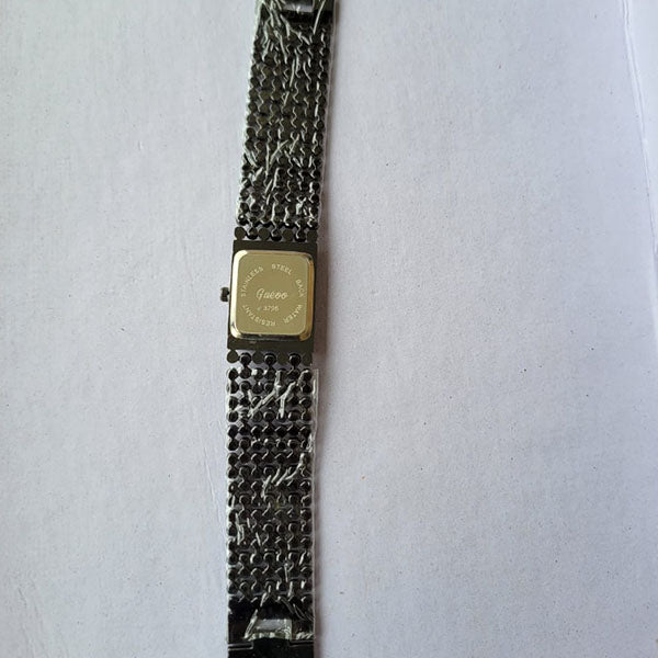 Elegant Black & Silver Beaded Bracelet Watch with Square Dial