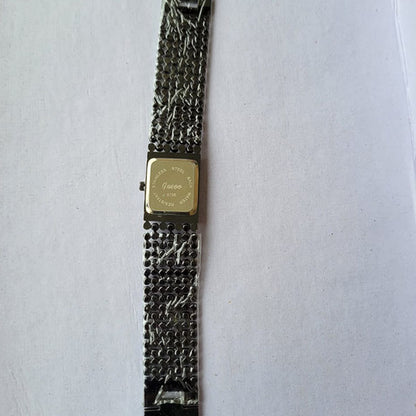 Elegant Black & Silver Beaded Bracelet Watch with Square Dial