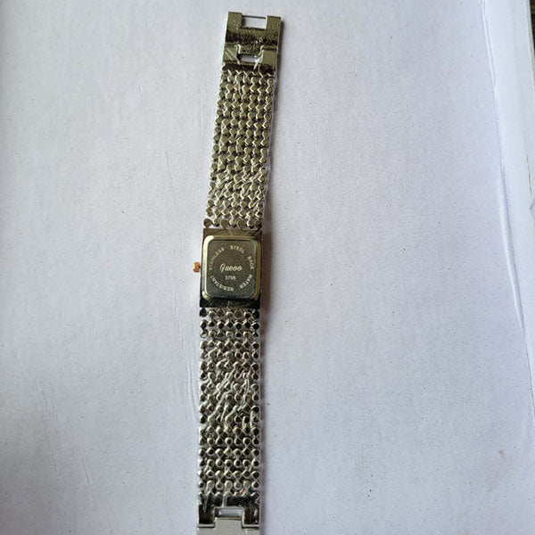 Elegant Two-Tone Beaded Bracelet Watch with Square Dial