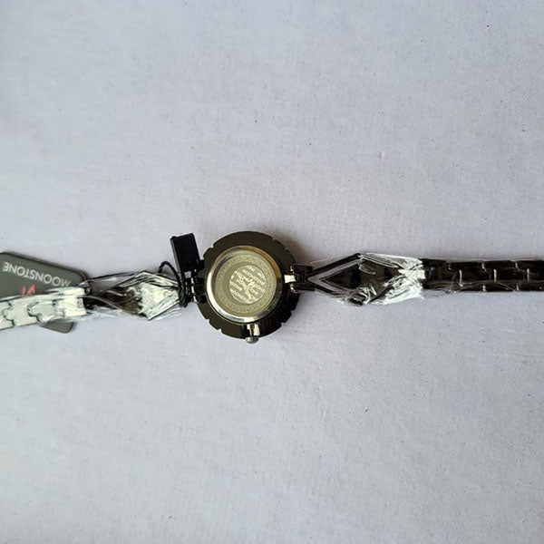 Moonstone Black Crystal-Accented Watch with Stylish Metallic Strap